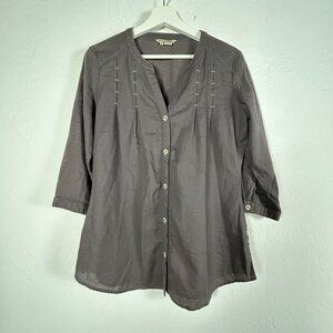 Royal Robbins Womens 3/4 Sleeve Button-Front Tunic Shirt Top Medium Gray Casual